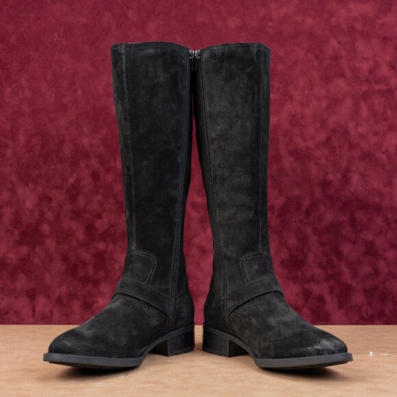 Born Women Esire Black Suede Zip Farm Wide Calf Riding Fashion Knee Boots sz 9 - Picture 2 of 10